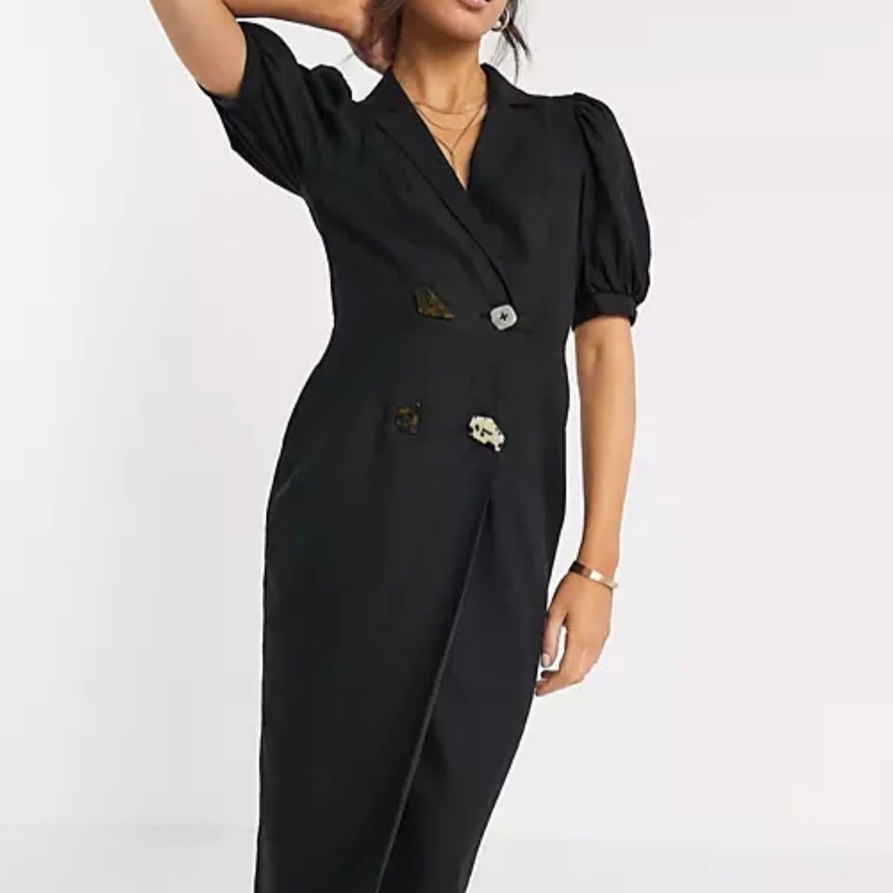 Asos Design Women's Linen Blend Casual Midi Tux Dress - US 6